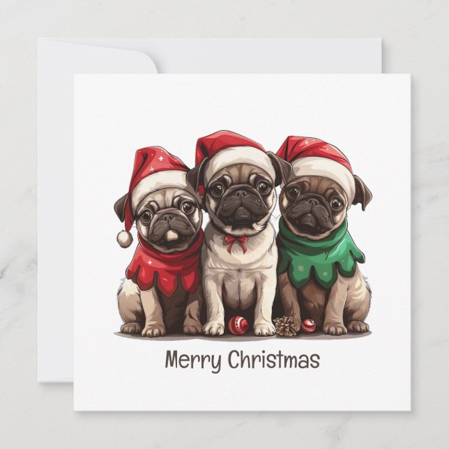 Cartes Pour Fêtes Annuelles Joyeux Chiens de Carlin de Noël (Devant)