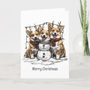 Cartes Pour Fêtes Annuelles Joyeux Chiens de Corgi Noël Snowman