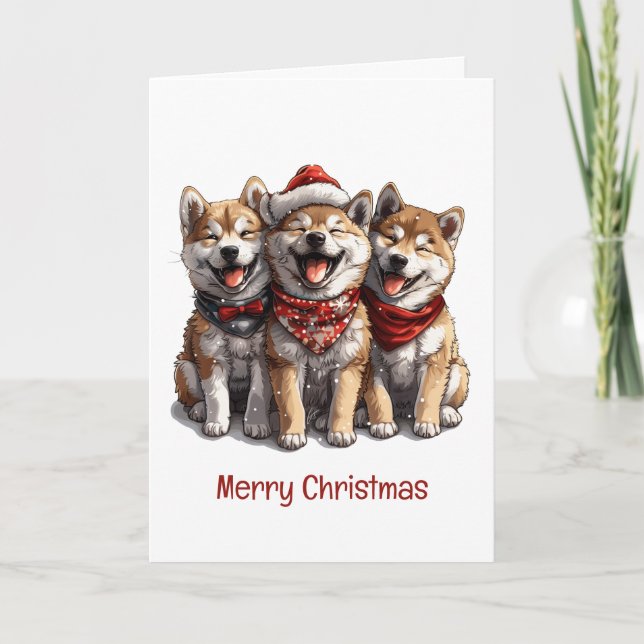 Cartes Pour Fêtes Annuelles Joyeux Chiens de Noël Shiba Inu Père Noël (Devant)