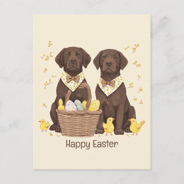 Cartes Pour Fêtes Annuelles Joyeux Chiens de récupération de chocolat de Pâque (Devant)