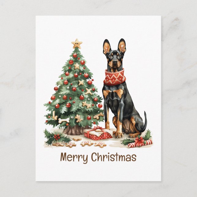 Cartes Pour Fêtes Annuelles Joyeux Chiens Dobermann de Noël (Devant)