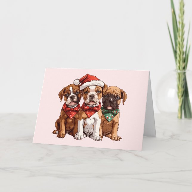Cartes Pour Fêtes Annuelles Joyeux Chiens en boîte de Noël (Devant)