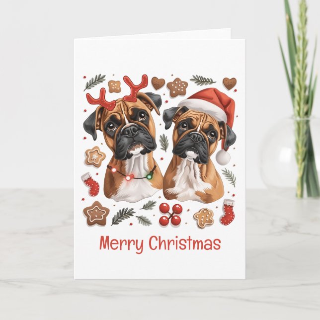 Cartes Pour Fêtes Annuelles Joyeux Chiens en boîte de Noël (Devant)