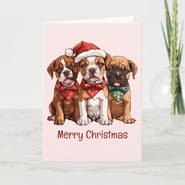 Cartes Pour Fêtes Annuelles Joyeux Chiens en boîte de Noël (Devant)
