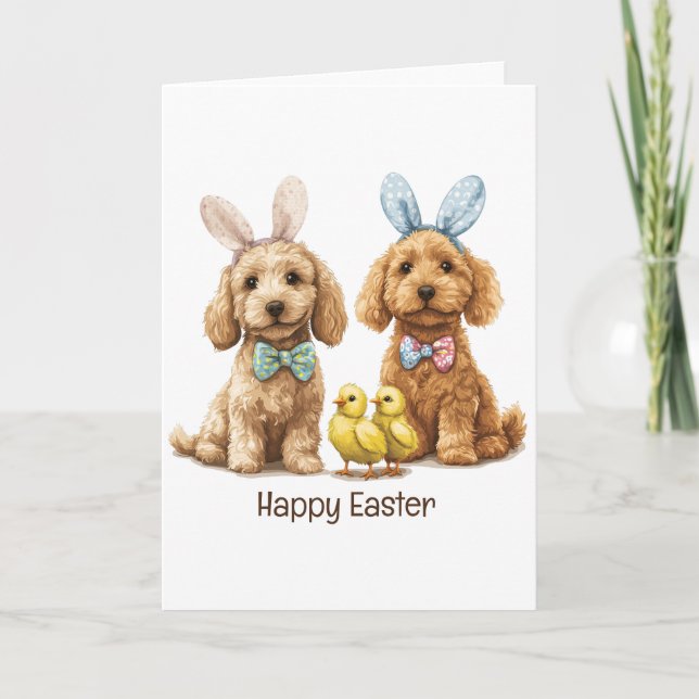 Cartes Pour Fêtes Annuelles Joyeux Chiens Goldendoodle de Pâques (Devant)