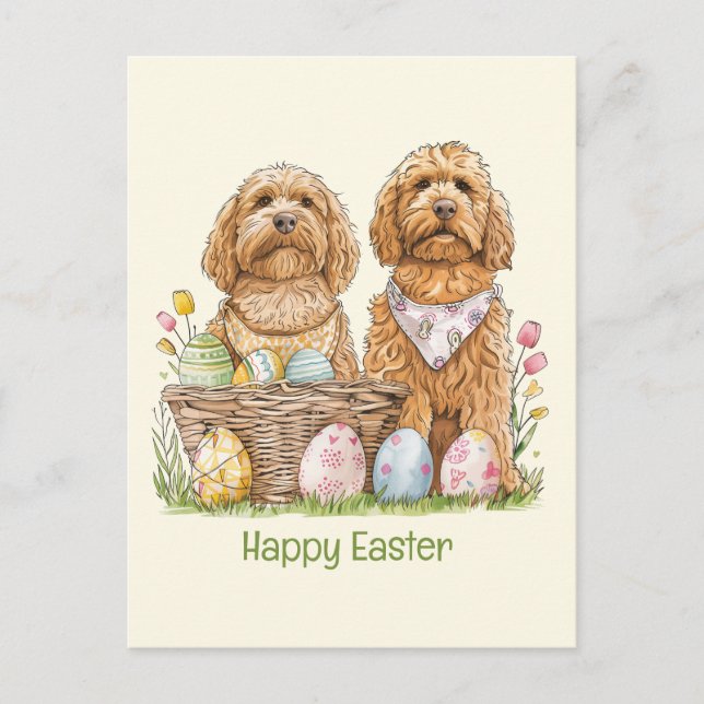 Cartes Pour Fêtes Annuelles Joyeux Chiens Goldendoodle de Pâques (Devant)