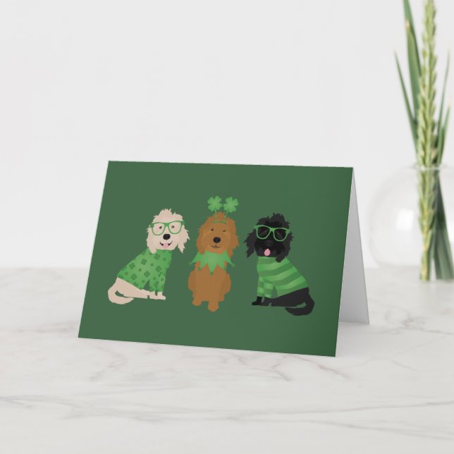 Cartes Pour Fêtes Annuelles Joyeux Chiens Goldendoodle Jour de la Saint Patric (Devant)