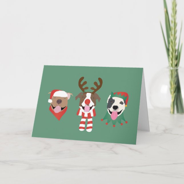 Cartes Pour Fêtes Annuelles Joyeux Chiens taureaux de marque de Noël (Devant)