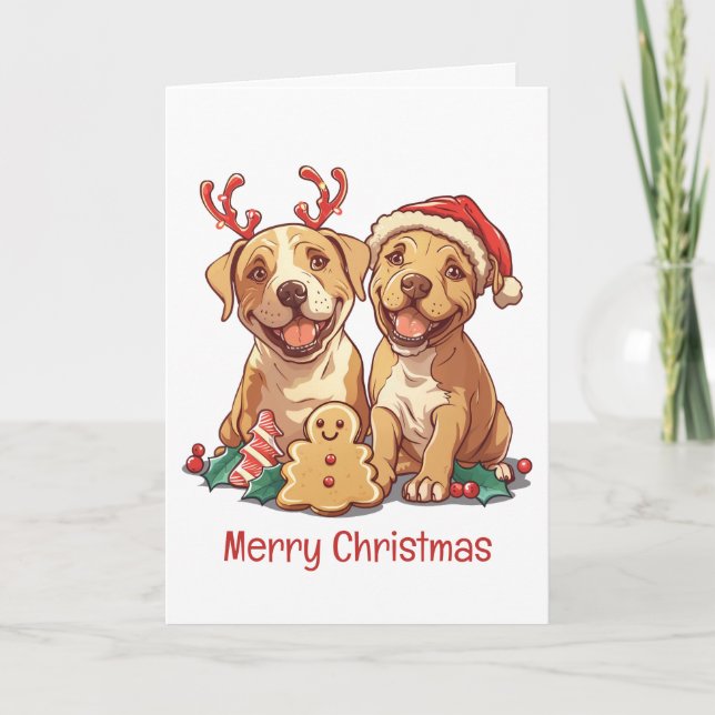 Cartes Pour Fêtes Annuelles Joyeux Chiens taureaux de marque de Noël (Devant)