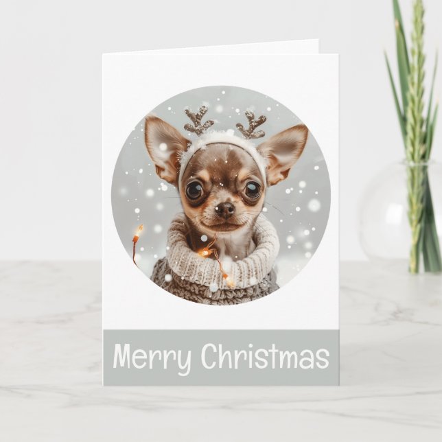 Cartes Pour Fêtes Annuelles Joyeux Chihuahua Reindeer Chien de Noël (Devant)