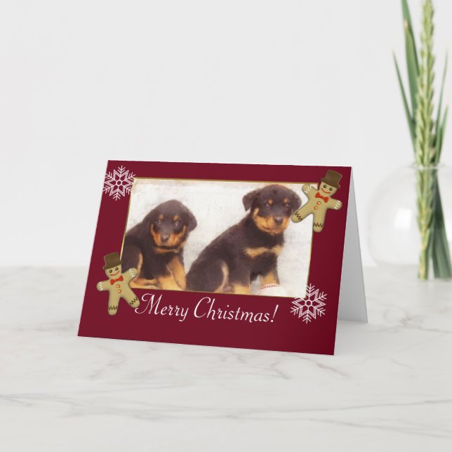 Cartes Pour Fêtes Annuelles Joyeux chiots Rottweiler de Noël (Devant)
