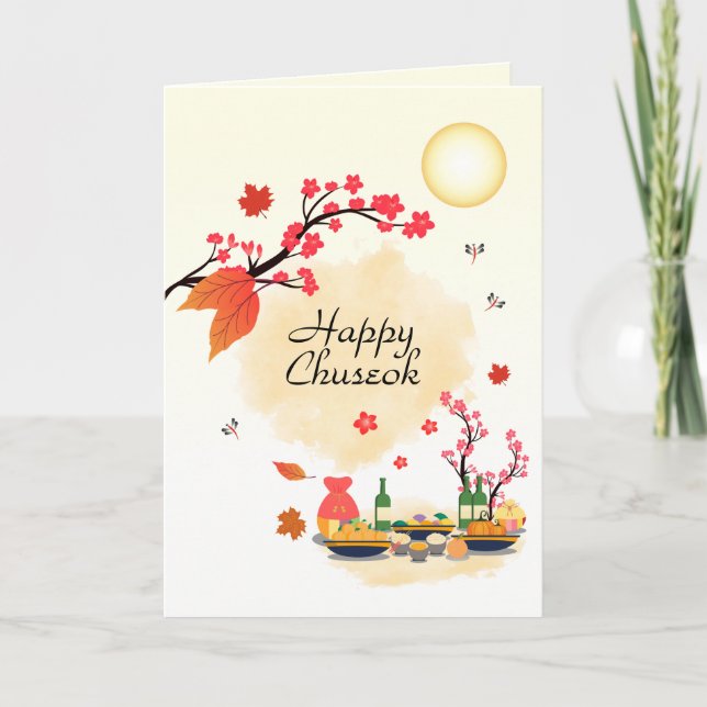 Cartes Pour Fêtes Annuelles Joyeux Chuseok avec Persimmon Tree (Devant)