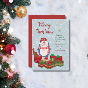 Cartes Pour Fêtes Annuelles Joyeux Citation de Noël mignonne Baby Penguin Sant