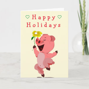 Cartes Pour Fêtes Annuelles Joyeux Cochon avec Daisy Holidays Card