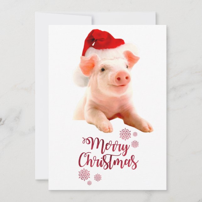 Cartes Pour Fêtes Annuelles Joyeux Cochon De Noël Avec Chapeau De Père Noël (Devant)