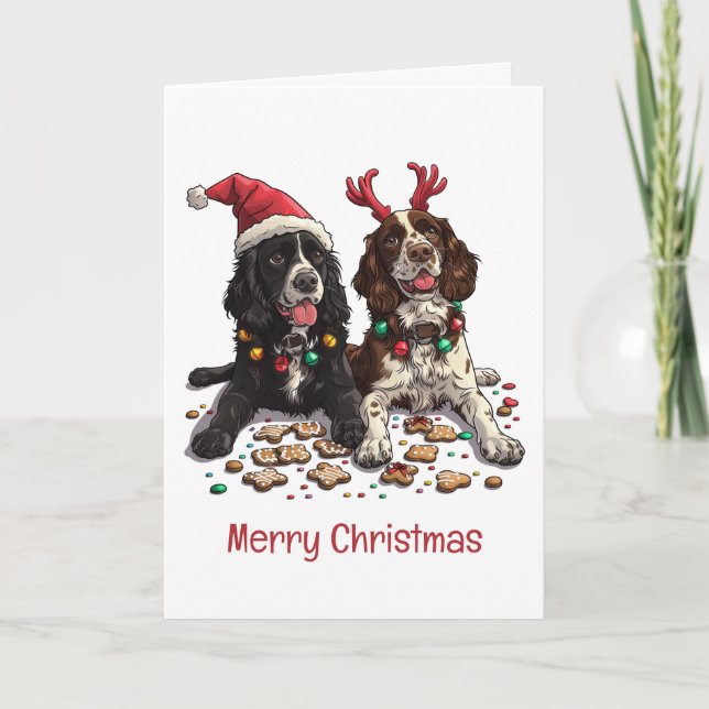 Cartes Pour Fêtes Annuelles Joyeux Cocker de Noël Chiens espagnols (Devant)