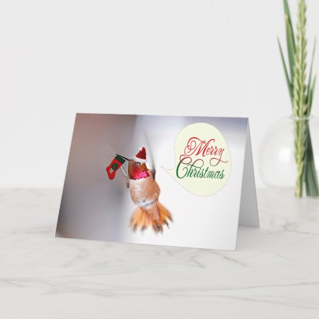 Cartes Pour Fêtes Annuelles Joyeux colibri de Noël avec réserve de Noël (Devant)