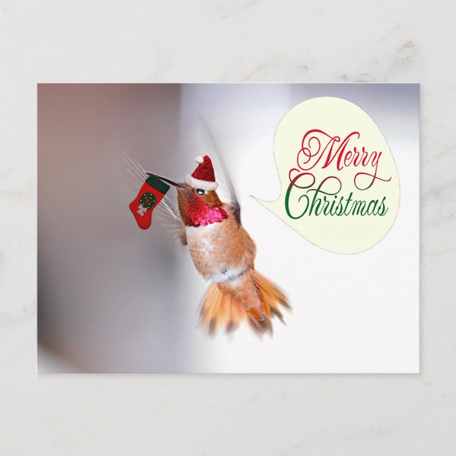 Cartes Pour Fêtes Annuelles Joyeux colibri de Noël avec réserve de Noël (Devant)