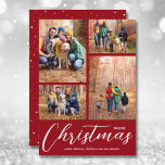 Cartes Pour Fêtes Annuelles Joyeux collage de Noël à plusieurs photos de canne<br><div class="desc">Téléchargez vos 4 photos préférées sur cette carte photo de Noël qui présente Joyeux Noël et vos noms en lettres blanches chic sur un arrière - plan rouge canneberge. Sélectionnez Matte pour le papier le plus lourd et High Definition pour une meilleure qualité de photo. PLUS DE COULEURS faites pour...</div>