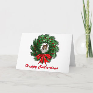 Cartes Pour Fêtes Annuelles Joyeux Collie-days Wreath