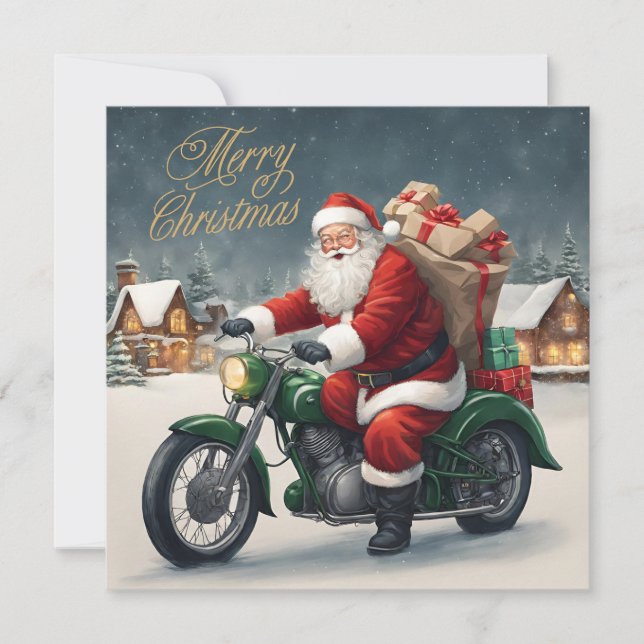 Cartes Pour Fêtes Annuelles Joyeux Cool de Noël Vintage Père Noël sur moto (Devant)