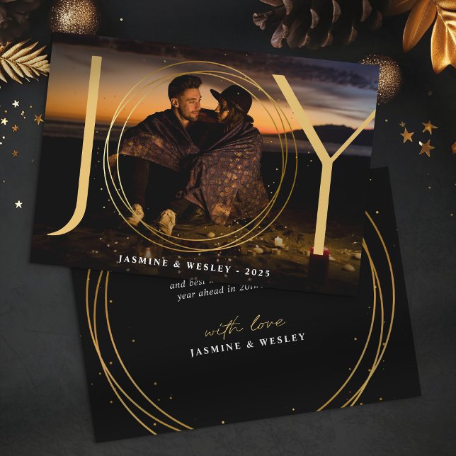 Cartes Pour Fêtes Annuelles Joyeux Couple d'or photo Noël (Créateur téléchargé)