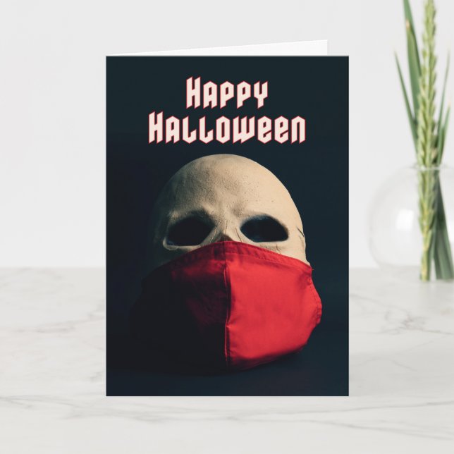 Cartes Pour Fêtes Annuelles Joyeux crâne d'Halloween dans le masque de visage  (Devant)