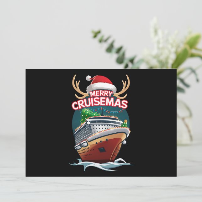 Cartes Pour Fêtes Annuelles Joyeux Cruisemas Bateau de Croisière Noël de Famil (Debout devant)