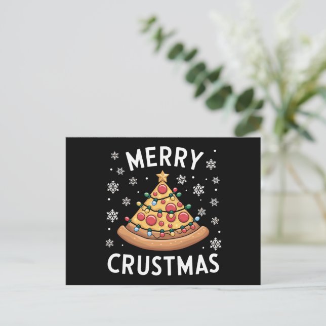 Cartes Pour Fêtes Annuelles Joyeux Crustmas Pizza Noël Arbre de Noël Cadeaux (Debout devant)