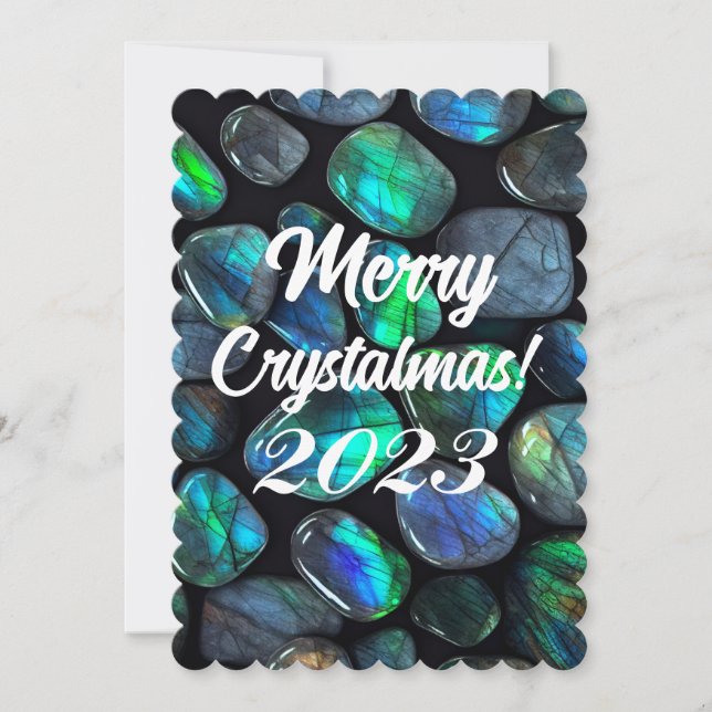 Cartes Pour Fêtes Annuelles Joyeux Crystalmas 2024 Cristal de Labradorite Bleu (Devant)