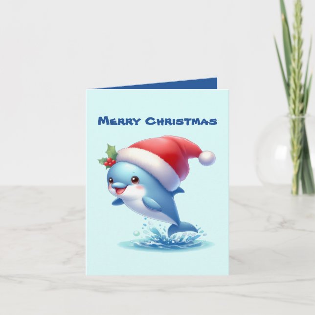 Cartes Pour Fêtes Annuelles Joyeux dauphin de Noël ajouter le message (Devant)