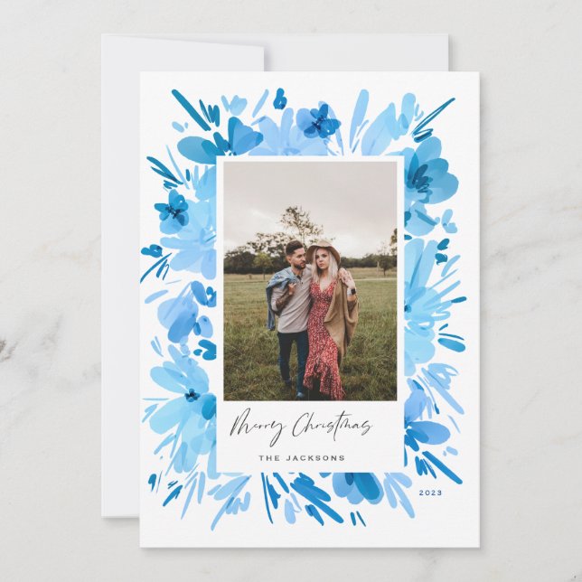Cartes Pour Fêtes Annuelles Joyeux décor de Noël bleu abstrait (Devant)