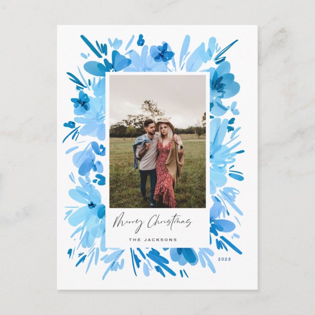 Cartes Pour Fêtes Annuelles Joyeux décor de Noël bleu abstrait (Devant)