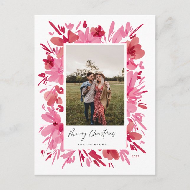 Cartes Pour Fêtes Annuelles Joyeux design de Noël abstrait à fleurs rouges (Devant)