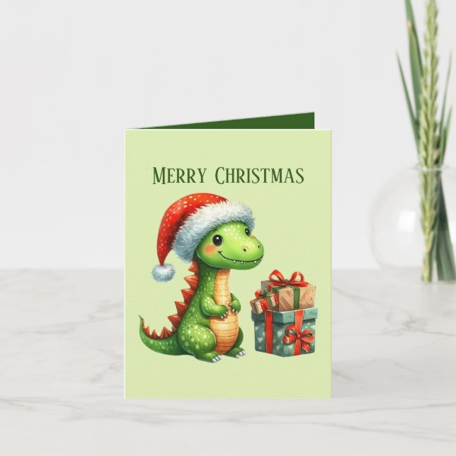 Cartes Pour Fêtes Annuelles Joyeux dinosaure de Noël ajouter un message (Devant)