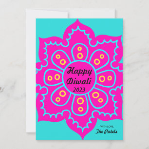 Cartes Pour Fêtes Annuelles Joyeux Diwali 2022 Rose Turquoise Blue Rangoli