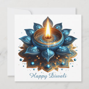 Cartes Pour Fêtes Annuelles Joyeux Diwali Blue Gold Diya Festival de la lumièr