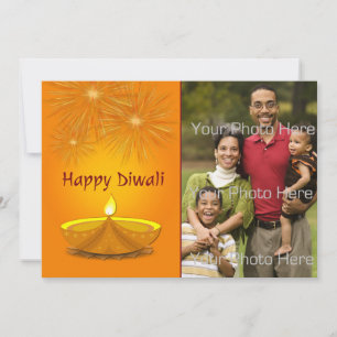 Cartes Pour Fêtes Annuelles Joyeux Diwali, Bougie dorée, Feux d'artifice, Cart