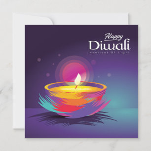 Cartes Pour Fêtes Annuelles Joyeux Diwali Brush Stroke Diya Festival de la lum