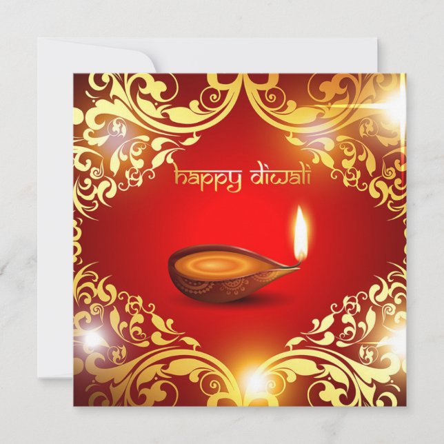 Cartes Pour Fêtes Annuelles Joyeux Diwali Diya Festival of Light Gold Red (Devant)