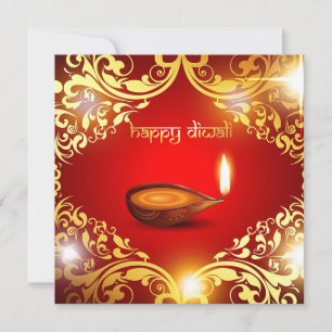 Cartes Pour Fêtes Annuelles Joyeux Diwali Diya Festival of Light Gold Red