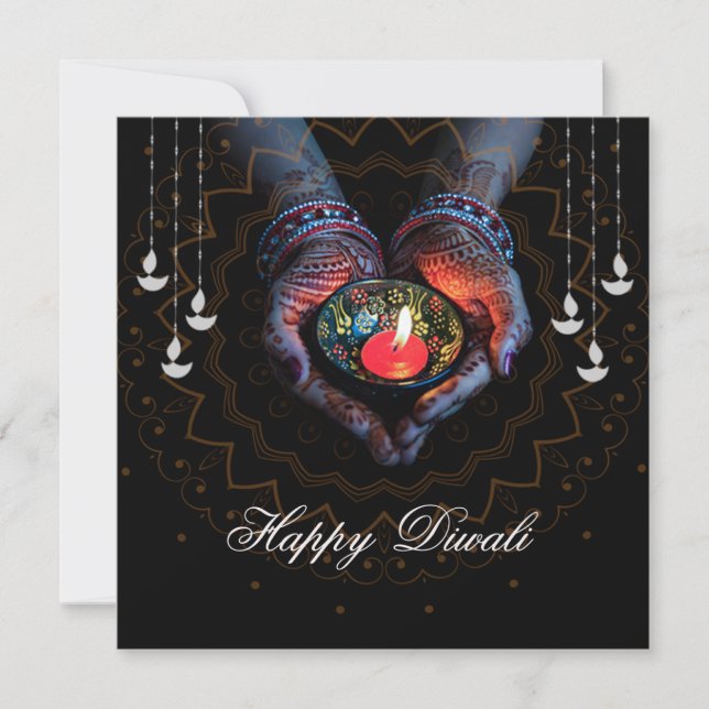 Cartes Pour Fêtes Annuelles Joyeux Diwali Diya Mandala Festival de Noir clair (Devant)