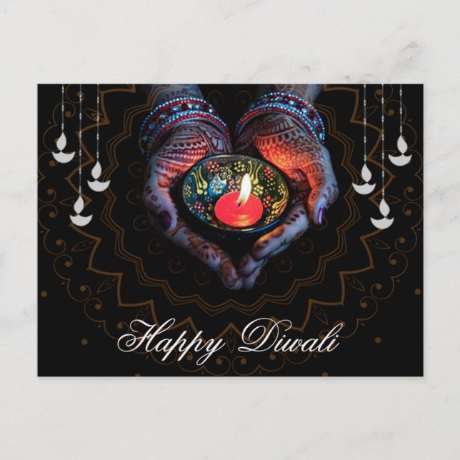 Cartes Pour Fêtes Annuelles Joyeux Diwali Diya Mandala Festival de Noir clair (Devant)