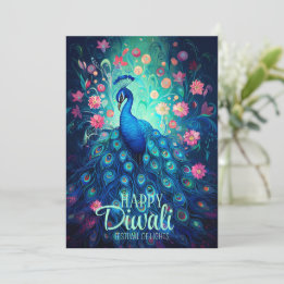 Cartes Pour Fêtes Annuelles Joyeux Diwali Festival des lumières Peacock