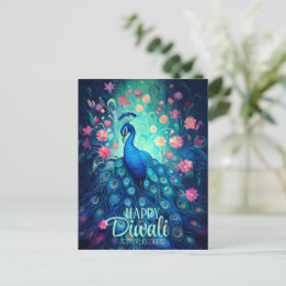 Cartes Pour Fêtes Annuelles Joyeux Diwali Festival des lumières Peacock