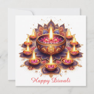 Cartes Pour Fêtes Annuelles Joyeux Diwali Floral Diya Rangoli Festival de la L