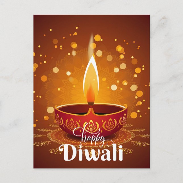 Cartes Pour Fêtes Annuelles Joyeux Diwali illuminant Red Diya Festival de lumi (Devant)
