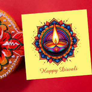 Cartes Pour Fêtes Annuelles Joyeux Diwali Mandala Diya Festival de Jaune clair