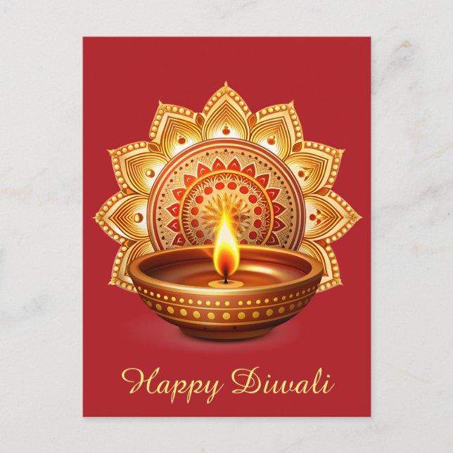 Cartes Pour Fêtes Annuelles Joyeux Diwali Mandala Diya Festival du rouge clair (Devant)