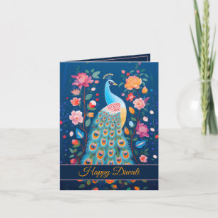 Cartes Pour Fêtes Annuelles Joyeux Diwali Peacock & Flowers